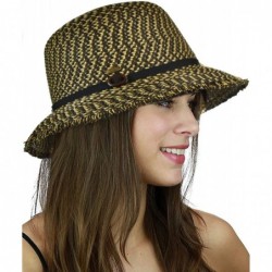 Bucket Hats Women's Paper Woven Cloche Bucket Hat with Color Bow Band - Black Heather - CI1964AXH4Y $29.24