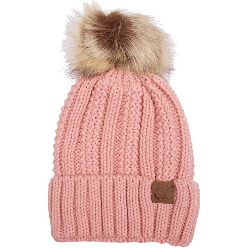 Skullies & Beanies Exclusive Knitted Hat with Fuzzy Lining with Pom Pom - Indi Pink - CB12K7GMBJ1 $32.86
