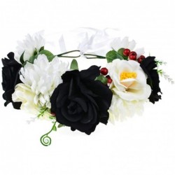 Headbands Day of The Dead Flower Headband Rose Flower Crown Headpiece - Black White - CS18WHMOC0I $19.74