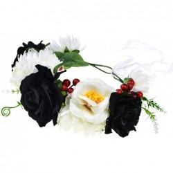 Headbands Day of The Dead Flower Headband Rose Flower Crown Headpiece - Black White - CS18WHMOC0I $28.29