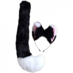 Headbands Party Cosplay Costume Fox Ears Faux Fur Hair Hoop Headband + Tail Set - A10 Black White - CK186ARLLHD $41.91