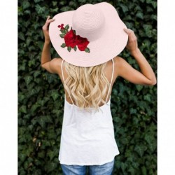 Sun Hats Women Flower Embroidery Foldable Floppy Wide Large Brim Sun Hats - Light Pink - CW18539H26O $27.04