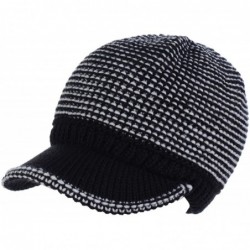 Skullies & Beanies Winter Fashion Knit Cap Hat for Women- Peaked Visor Beanie- Warm Fleece Lined-Many Styles - Black-lurex - ...