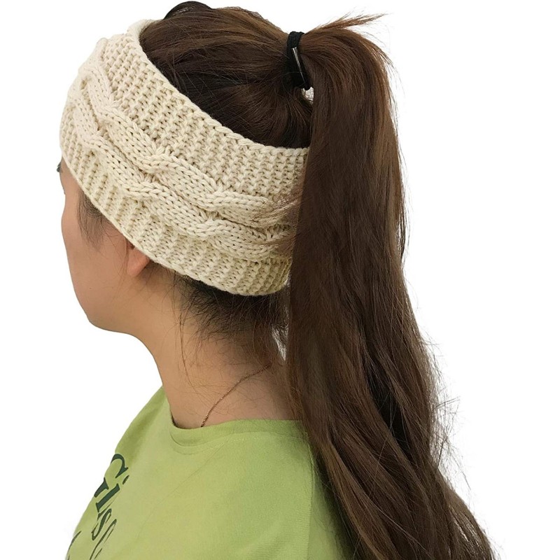 Skullies & Beanies Cable Knit Head Wrap Headband Ear Warmer Hair Belt - Beige - CV18K5S48MG $15.86