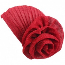 Skullies & Beanies Women Elastic Glitter Big Flower Turban Chemo Beanie Hair Loss Chemo Cap Hat - Red - CU18LTXEQ35 $22.13