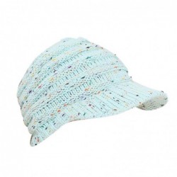 Skullies & Beanies Women's Warm Cable Knitted Messy High Bun Visor Hat Beanie for Pony Tail Skull Cap (Blue) - Blue - C818ISK...