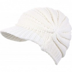 Skullies & Beanies Fashion Futuristic Style Look Knitted Beanie Hat with Visor for Women - White - C311B4NYLZJ $23.00