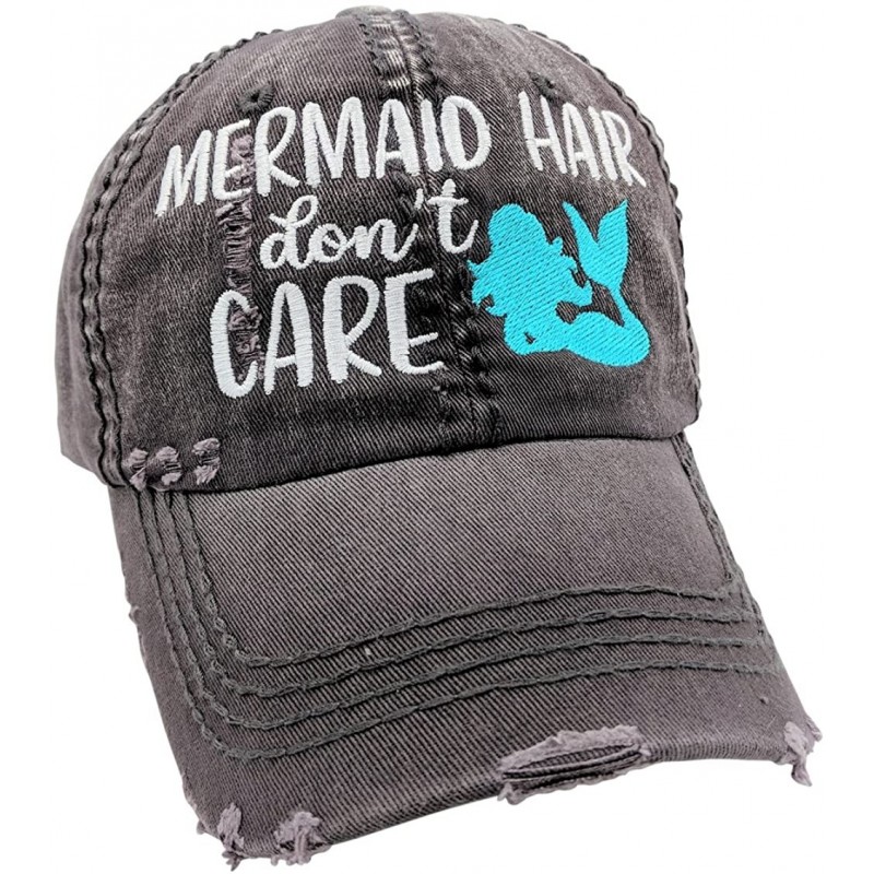 Baseball Caps Women's- Customizable- Mermaid Hair Don't Care Baseball Cap - Grey/Customized - CP18D4HU7GG $62.45