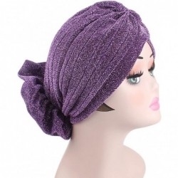 Skullies & Beanies Womens Muslim Floral Elastic Scarf Hat Stretch Turban Head Scarves Headwear Cancer Chemo - Purple - CW18E8...