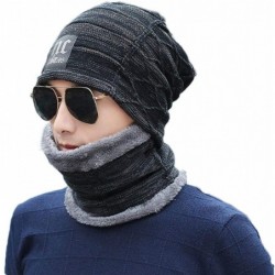 Skullies & Beanies Men Thicken Warm Hat with Scarf-Casual Knitted Skullies Beanies - Black - CZ18AMS02L0 $39.95