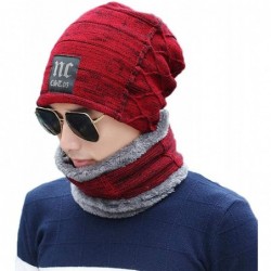 Skullies & Beanies Men Thicken Warm Hat with Scarf-Casual Knitted Skullies Beanies - Black - CZ18AMS02L0 $47.51