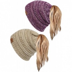 Skullies & Beanies Ponytail Messy Bun Beanie Tail Knit Hole Soft Stretch Cable Winter Hat for Women - CV18X4A0UMZ $43.58