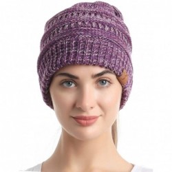 Skullies & Beanies Ponytail Messy Bun Beanie Tail Knit Hole Soft Stretch Cable Winter Hat for Women - CV18X4A0UMZ $28.67