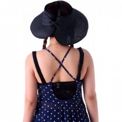 Sun Hats Sun Visors for Women Roll Up Hat Beach Shade Sun Hats Packable Straw Cap - Black - C711KYTOO2J $27.40