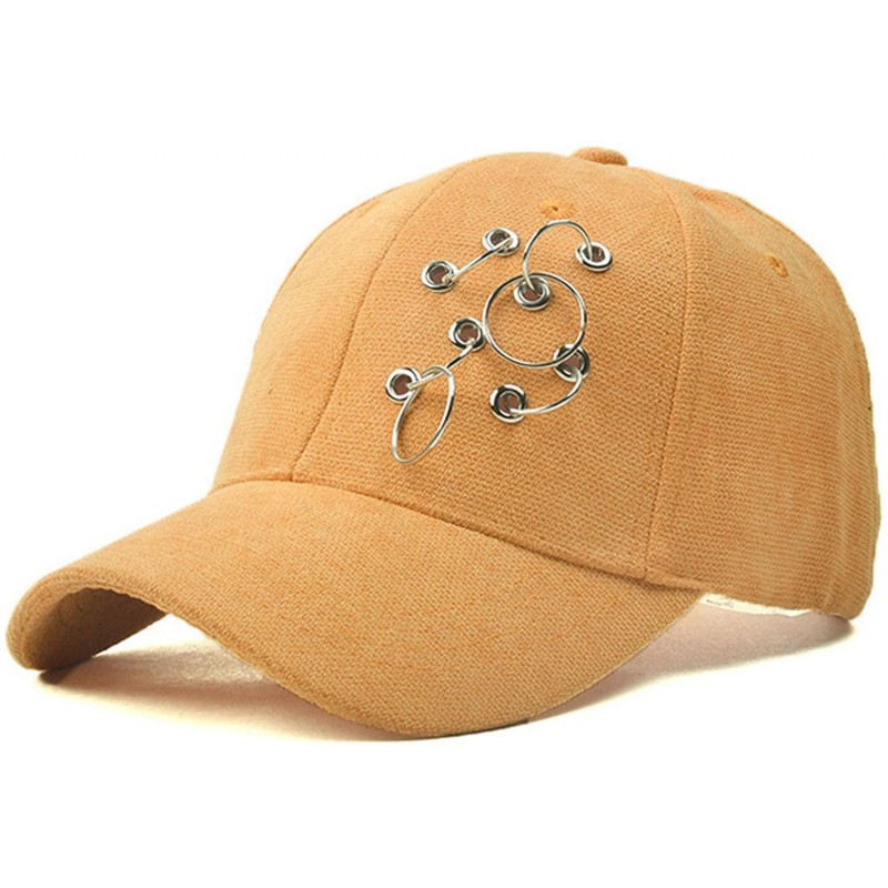 Baseball Caps Women's Iron Ring Pin Retro Baseball Cap Trucker Hat - 4 Ring Yellow - CN186NZTH4Q $17.20