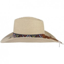 Cowboy Hats Cowboy Hat Western Style Cowboy Straw Hat Shapesble Brim Band & Pendant Decor - Beige - CB18D66MNDY $19.43