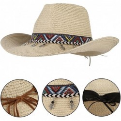 Cowboy Hats Cowboy Hat Western Style Cowboy Straw Hat Shapesble Brim Band & Pendant Decor - Beige - CB18D66MNDY $22.09