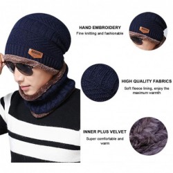 Skullies & Beanies Winter Beanie Hat Scarf Set with Fleece Lining Warm Knit Hat Slouchy Thick Skull Cap for Women Men - Navy ...