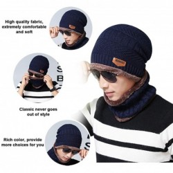 Skullies & Beanies Winter Beanie Hat Scarf Set with Fleece Lining Warm Knit Hat Slouchy Thick Skull Cap for Women Men - Navy ...