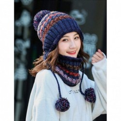 Skullies & Beanies Women Fleece Lined Winter Beanie Hat Ski Cap Ear Flaps Peruvian Dual Layered Pompoms - A01-m8771-navy - CC...