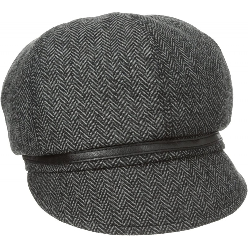 Newsboy Caps Women's Belted Herringbone Newsboy Hat - Black - CD11G19D4WR $34.25