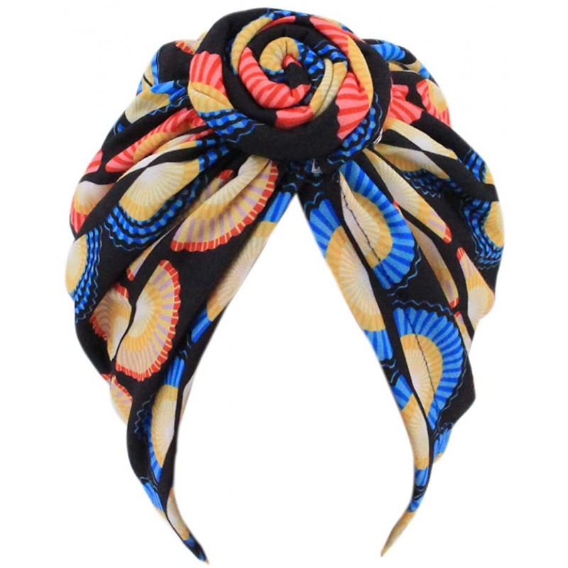 Skullies & Beanies Women Pleated Twist Turban African Printing India Chemo Cap Hairwrap Headwear - Black - CL18RQ6WUCO $21.74