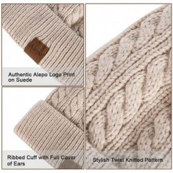 Skullies & Beanies Womens Winter Beanie Hat- Warm Fleece Lined Knitted Soft Ski Cuff Cap with Pom Pom - Black+oatmeal - CQ18A...