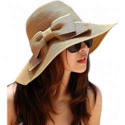 Sun Hats Foldable Bowknot Straw Hat Cap Wide Brim Beach Sun Visor for Women Girls - Khaki - CT17Y0I9EEW $14.23