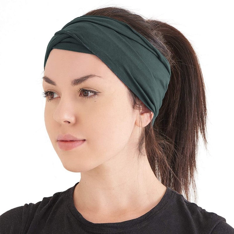 Headbands Mens Japanese Cotton Headband - Natural Headwrap Elastic Hair Band Neck Gaiter - Dark Green - CK1253EQGL1 $36.73
