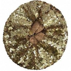 Berets Women Bling Sequins Beret Hat Sparkly Shining Beanie Cap for Dancing Party - Gold - CP17YQZ6N86 $24.46