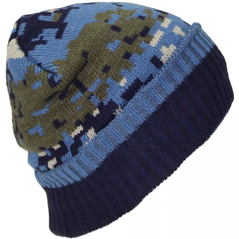 Skullies & Beanies Best Winter Hats Cuffed Camouflage Beanie W/Lining (One Size) - Blue Digital - CH188CIMT50 $14.85