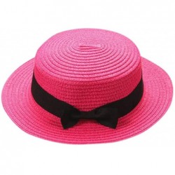 Fedoras Sun Hats Caps- Adult Parent & Kids Bowknot Breathable Hat Straw Hat Summer Beach Hat - Hot Pink - CW18EXY4WO5 $11.36