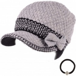 Skullies & Beanies Women's Winter Cable Knitted Beret Visor Beanie Hat with Scrunchy. - Bowknot-grey - CZ12NFIRTEJ $35.88
