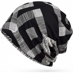Skullies & Beanies Womens Baggy Slouchy Beanie Chemo Hat Infinity Scarf Head Wrap Cap - Lin Black&strip - C1197SEMKUX $31.78