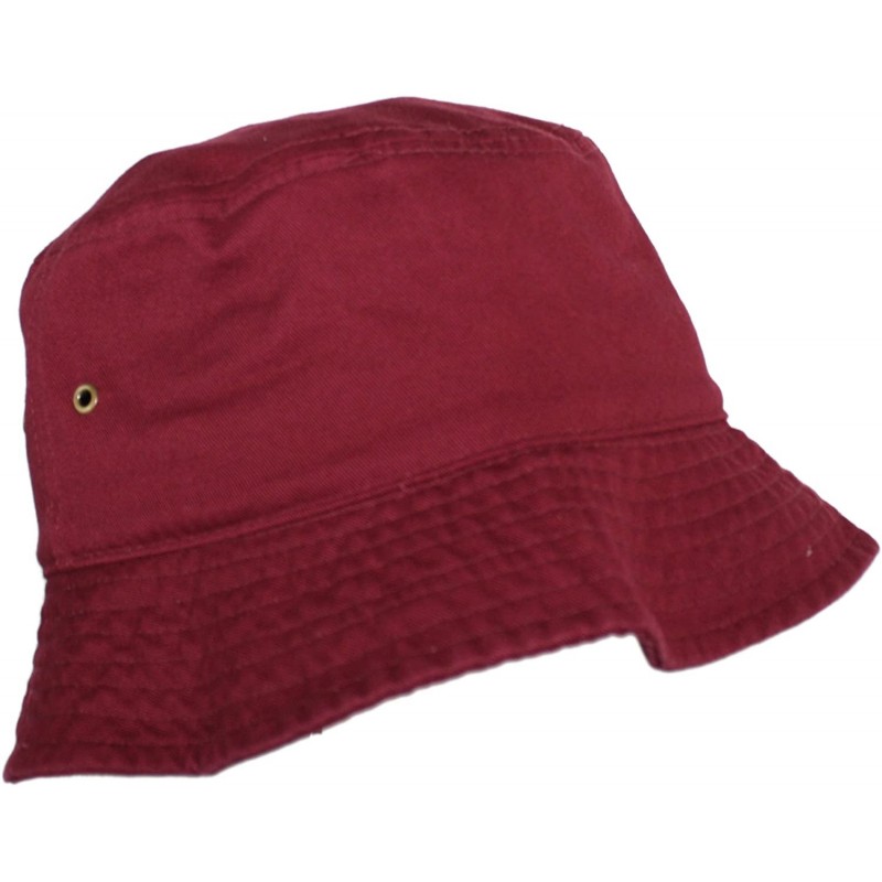 Bucket Hats Simple Solid Cotton Bucket Hat - Burgundy - CD11WHIM4QX $20.35