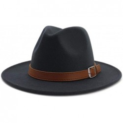 Fedoras Classic Men & Women Wide Brim Fedora Panama Hat with Belt Buckle - B Belt-dark Grey - CW18UX6NIE6 $27.94