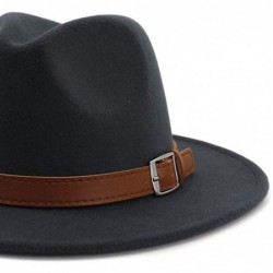 Fedoras Classic Men & Women Wide Brim Fedora Panama Hat with Belt Buckle - B Belt-dark Grey - CW18UX6NIE6 $32.47