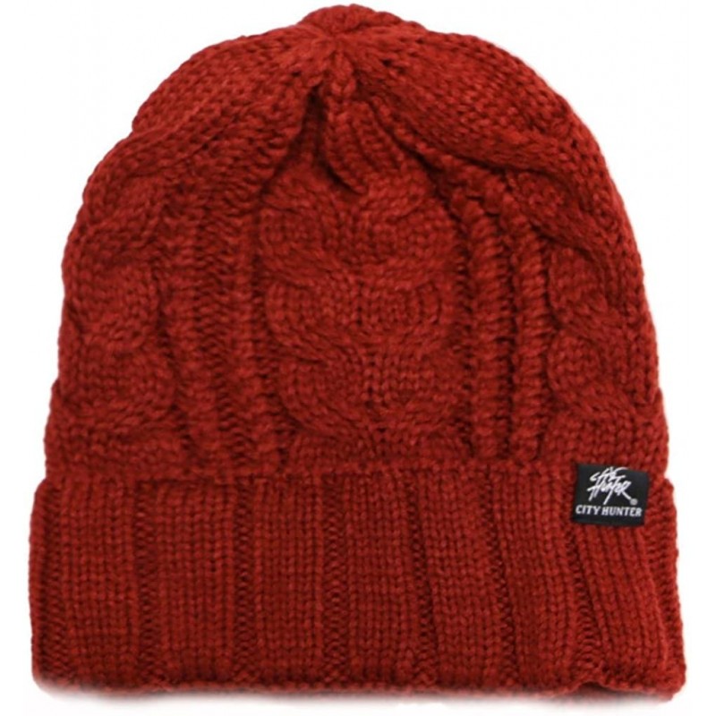 Skullies & Beanies Solid Knit Beanie Hat - Burgundy - CF11OVEYK9P $27.44