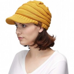 Skullies & Beanies Hatsandscarf Exclusives Women's Ribbed Knit Hat with Brim (YJ-131) - Mustard - CD12N201OAZ $28.44