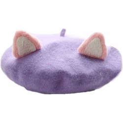 Berets Women's Cute Lolita Cat Beret Cap Painter Hat Sweet Students - Purple - CN188AT50Q4 $28.96
