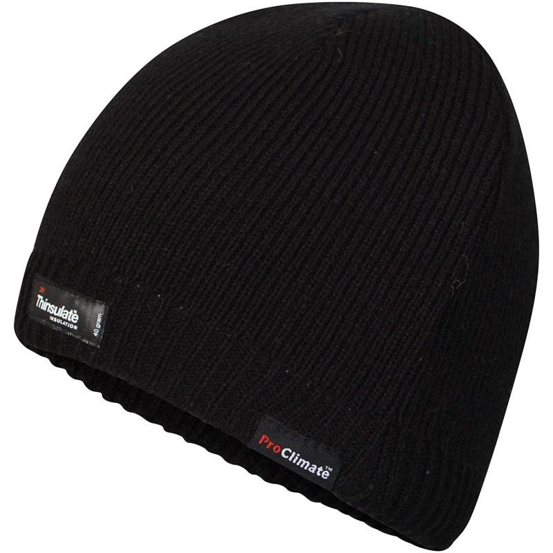 Skullies & Beanies Mens Pro Climate Waterproof Windproof Genuine Thinsulate Knitted Beanie Hat Black Navy or Khaki - Black - ...