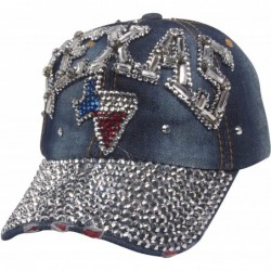 Baseball Caps Studded Texas Distressed Denim Baseball Cap - CD18EWMD4E6 $20.47