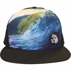 Baseball Caps Surf Molokai Wave Cap- mesh Back Trucker hat with snap Back- Flat Bill - Black Bill - C318YTHNZUH $22.79