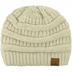 Skullies & Beanies Women's Sparkly Sequins Warm Soft Stretch Cable Knit Beanie Hat - Beige - C918IQE0E38 $30.32