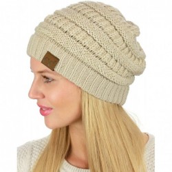 Skullies & Beanies Women's Sparkly Sequins Warm Soft Stretch Cable Knit Beanie Hat - Beige - C918IQE0E38 $34.36