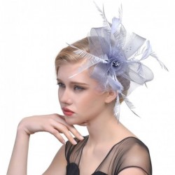 Berets Women's Fascinator Hat Flower Bead Pillbox Hat Bowler Feather Flower Hair Clip Wedding Party Hat - Silver Grey - CZ18E...