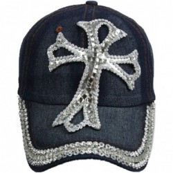 Baseball Caps Jewel Studded Baseball Cap Bling Rhinestone Fashion Hip Hop Party Jean Denim Hat - Orthodox - CF18WHMNXRQ $36.19
