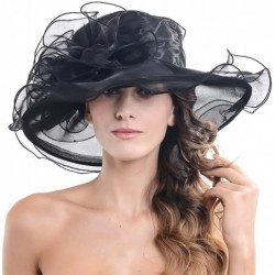 Bucket Hats Womens Black Kentucky Derby Church Hat Dress Fascinator Bridal Organza Tea Party Wedding Hat - Black - CW18CIEAKY...