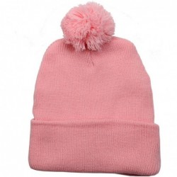 Baseball Caps Solid Plain Unisex Winter Cuff Pom Knit Beanie - Baby Pink - CK11SFYPD1B $13.47