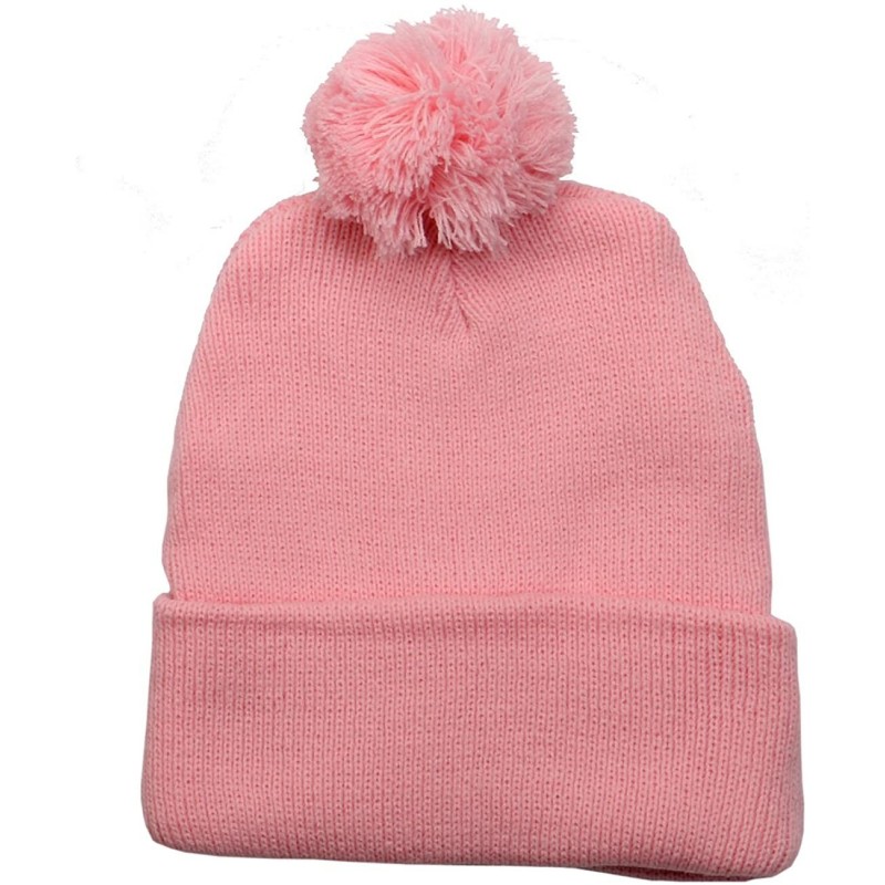 Baseball Caps Solid Plain Unisex Winter Cuff Pom Knit Beanie - Baby Pink - CK11SFYPD1B $21.46